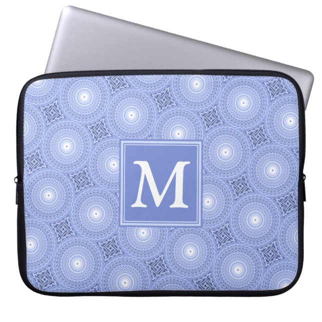Monogram Blue Circles pattern Laptopschutzhülle (Vorderseite)