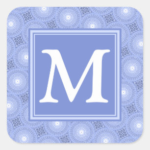 Monogram Blue Circles pattern Quadratischer Aufkleber