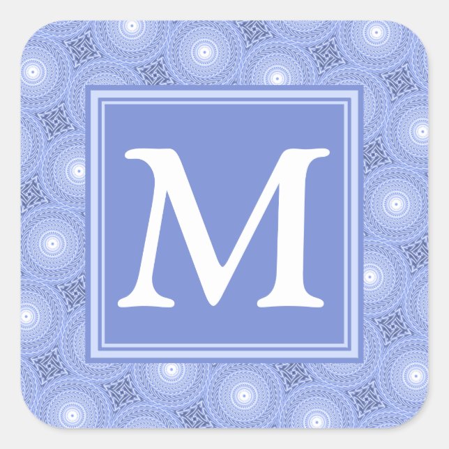 Monogram Blue Circles pattern Quadratischer Aufkleber (Vorderseite)