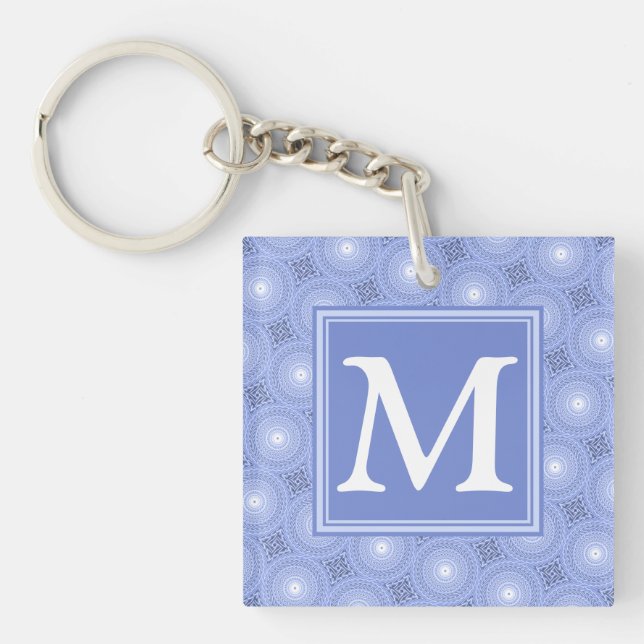 Monogram Blue Circles pattern Schlüsselanhänger (Vorderseite)