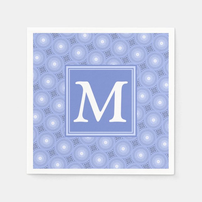 Monogram Blue Circles pattern Serviette (Vorderseite)