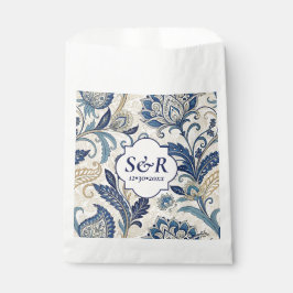 Monogram Blue & Cream Damask Floral Wedding Geschenktütchen