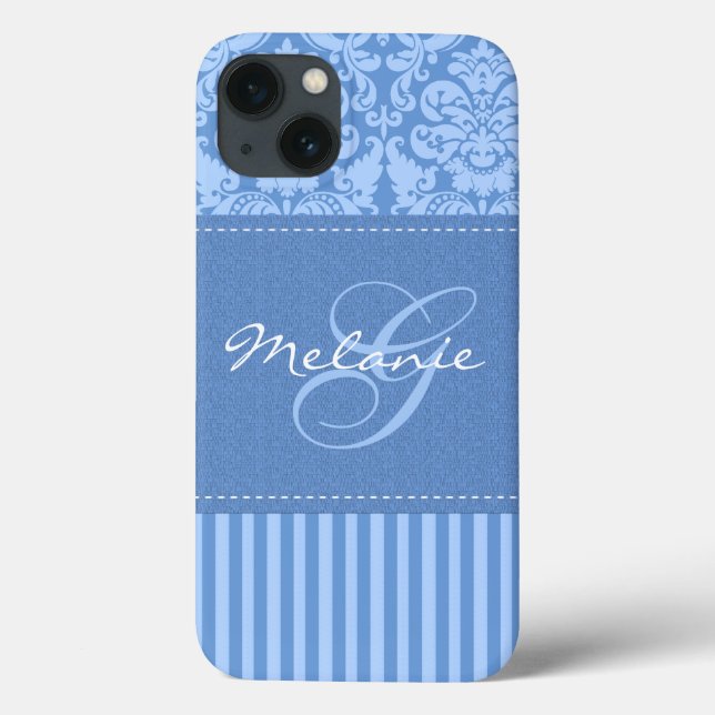 Monogram Blue Damask Strip-iPad Air Hüllen (Rückseite)