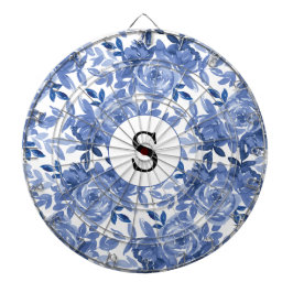 Monogram Blue Floral Botanic Muster Dartboard Dartscheibe