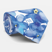Monogram Blue Floral Botanic Neck Tie