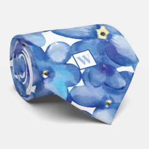 Monogram Blue Floral Botanic Neck Tie Krawatte