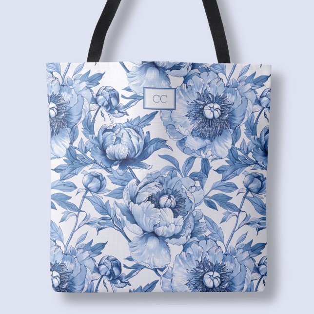 Monogram Blue Floral Bridesmaid Blume Shopping Tasche (Monogram Blue Floral Bridesmaid Flower Shopping Tote Bag)