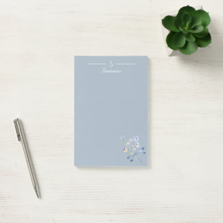 Monogram Blue Floral Dragonfly Botanische Hütte Post-it Klebezettel