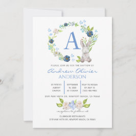 Monogram Blue Floral Greenerity Baptism Boy Einladung