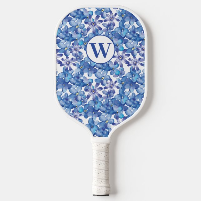Monogram Blue Floral Pickleball Paddel Pickleball Schläger (Vorderseite)