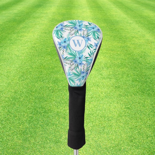 Monogram Blue Floral Tropical Botanical  Golf Headcover (Von Creator hochgeladen)