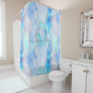 Monogram Blue Galaxy Glitzer Agate Duschvorhang