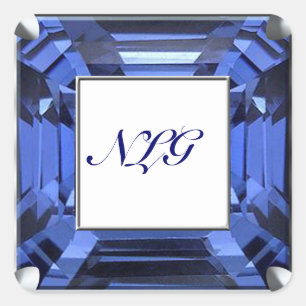 Monogram Blue Gem Quadratischer Aufkleber