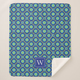 Monogram Blue Geometric Muster Sherpadecke
