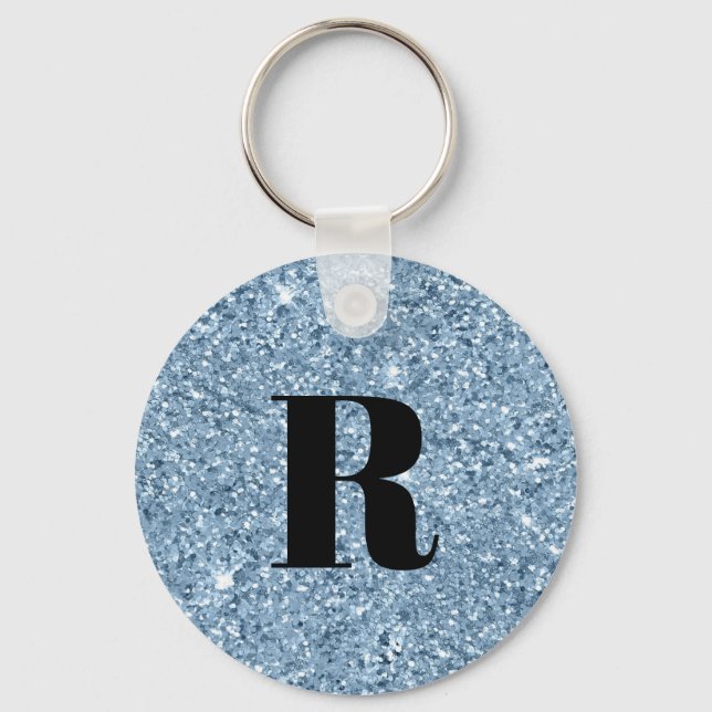 Monogram Blue Glitzer Schlüsselanhänger (Vorderseite)