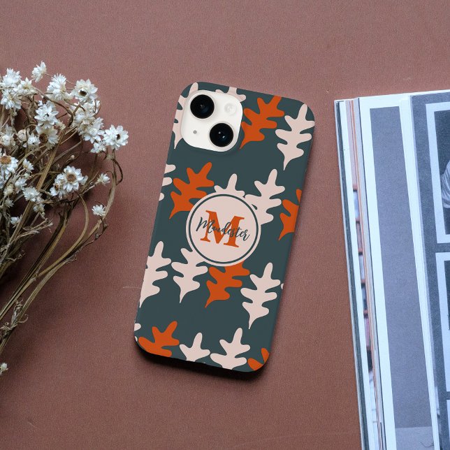 Monogram Blue, Grau & Orange Abstrakt Art Pattern iPhone 14 Hülle (Von Creator hochgeladen)
