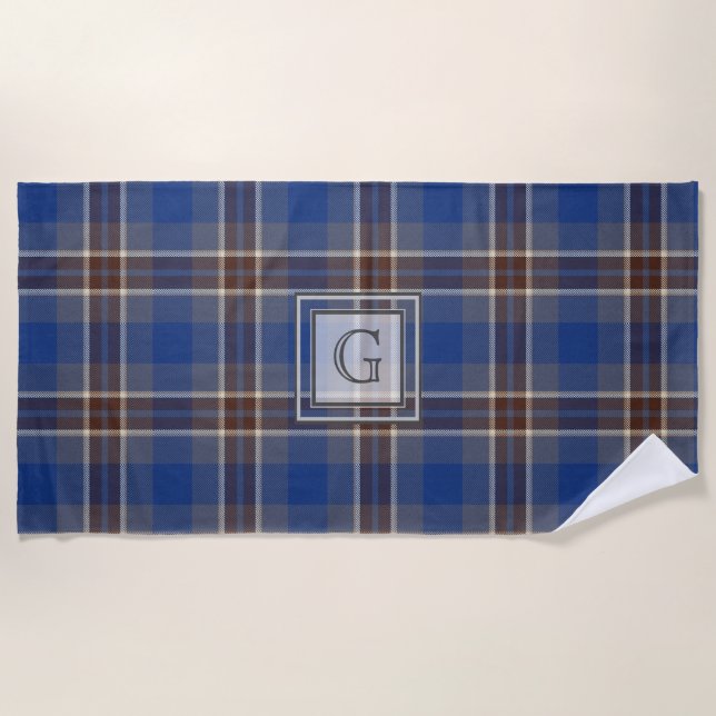 Monogram Blue Graue Tartan Geschenke für Männer, i Strandtuch (Vorderseite)