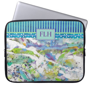 Monogram Blue Green Abstrakt Art & Stripes Laptopschutzhülle