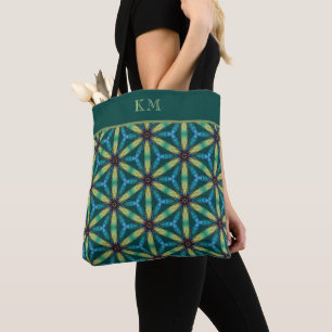 Monogram Blue Green Abstrakt Floral Chic Girl Tasche