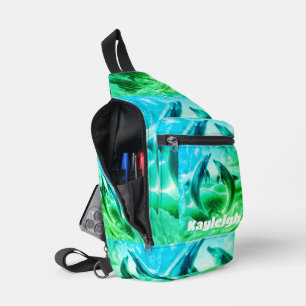 Monogram Blue & Green Delphins Ozean   Crossbody Bag