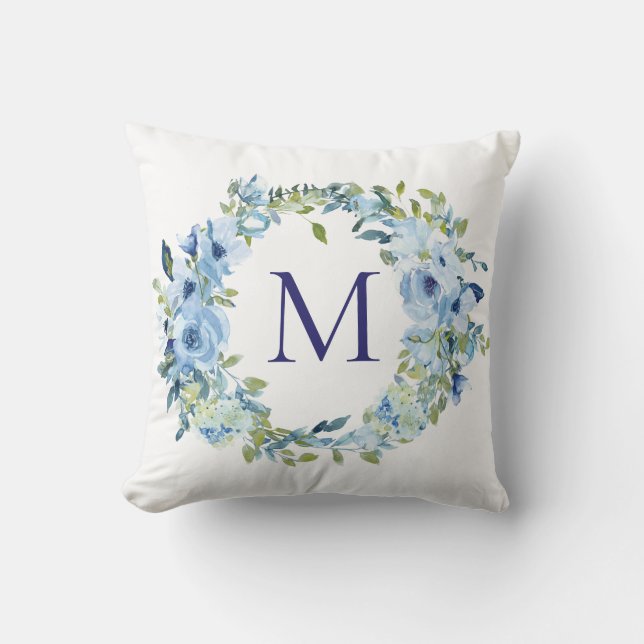 Monogram Blue Green Floral Botancolor Kissen (Vorderseite)