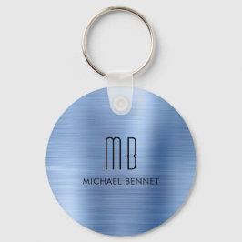 Monogram Blue Imitats Brushed Metal Schlüsselanhänger