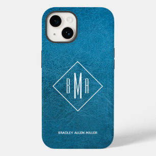 Monogram Blue Leather Case-Mate iPhone 14 Hülle