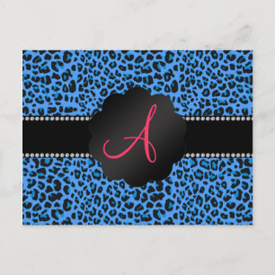 Monogram Blue Leopard Muster Postkarte