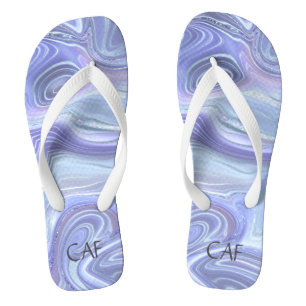 Monogram Blue Lila Silver Agate Marble Swirl Flip Flops