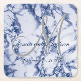 Monogram Blue Marble Design Rechteckiger Pappuntersetzer
