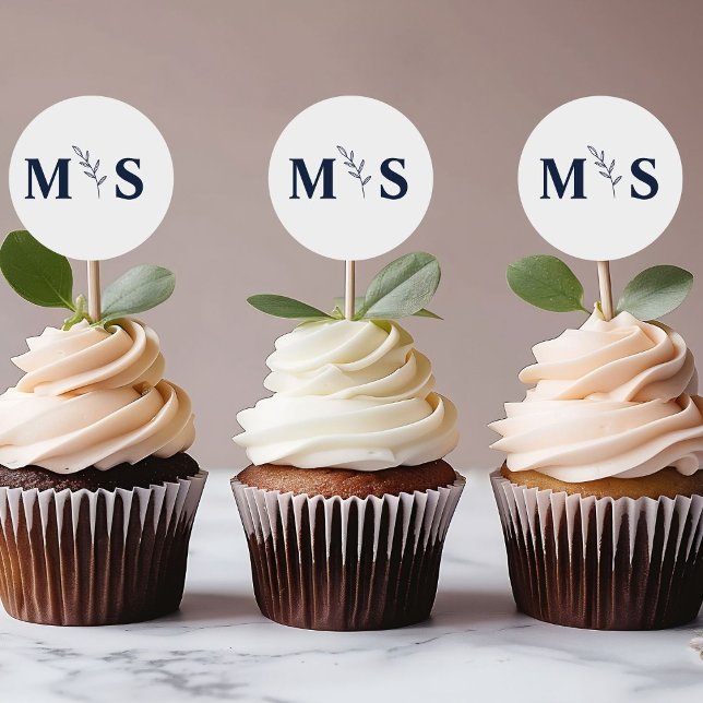 Monogram Blue Marine Gastgeschenk Hochzeit Runder Aufkleber (Von Creator hochgeladen)