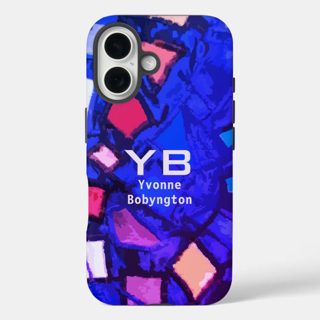 Monogram Blue Marine Indigo abstrakt farbenfroh he iPhone 16 Hülle (Rückseite)