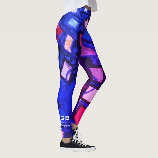 Monogram Blue Marine lila farbenfrohe, gürtnisch t Leggings (Rechts)