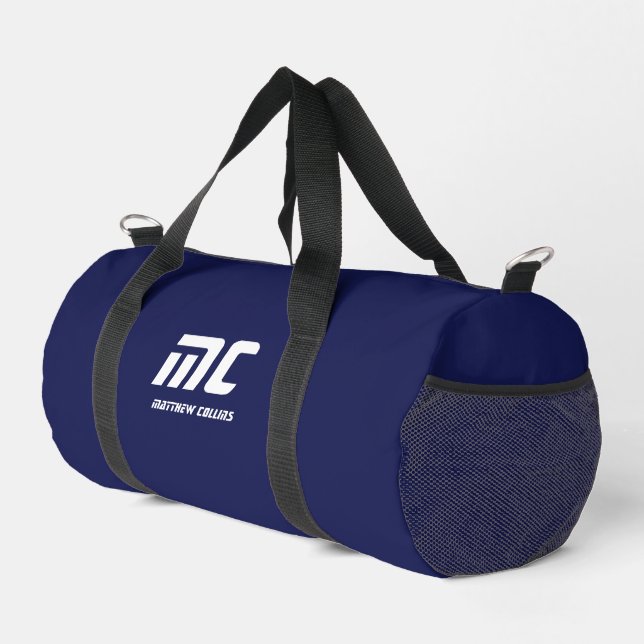 Monogram Blue Minimalistisch White Name Einfach fü Duffle Bag (Rechte Ecke)