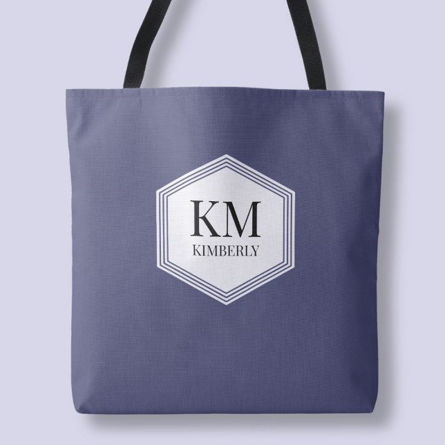 Monogram Blue Modern Eleganter Einfaches Individue Tasche (Monogram Blue Modern Elegant Simple Custom Name Tote Bag)