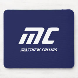 Monogram Blue Modern Minimalistisch Name White Sim Mousepad