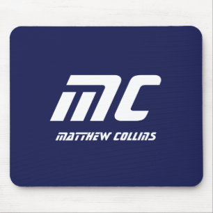 Monogram Blue Modern Minimalistisch Name White Sim Mousepad