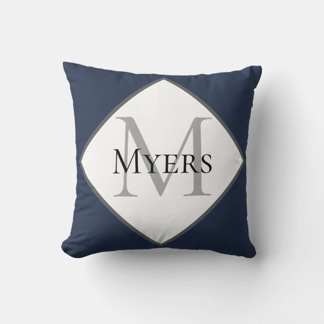 Monogram Blue Nautic Throw Pillow Kissen (Vorderseite)