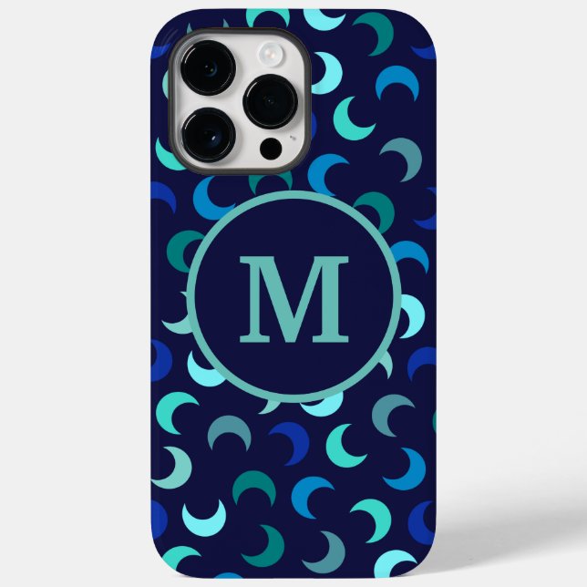 Monogram Blue New Moon Muster Case-Mate iPhone 14 Pro Max Hülle (Rückseite)