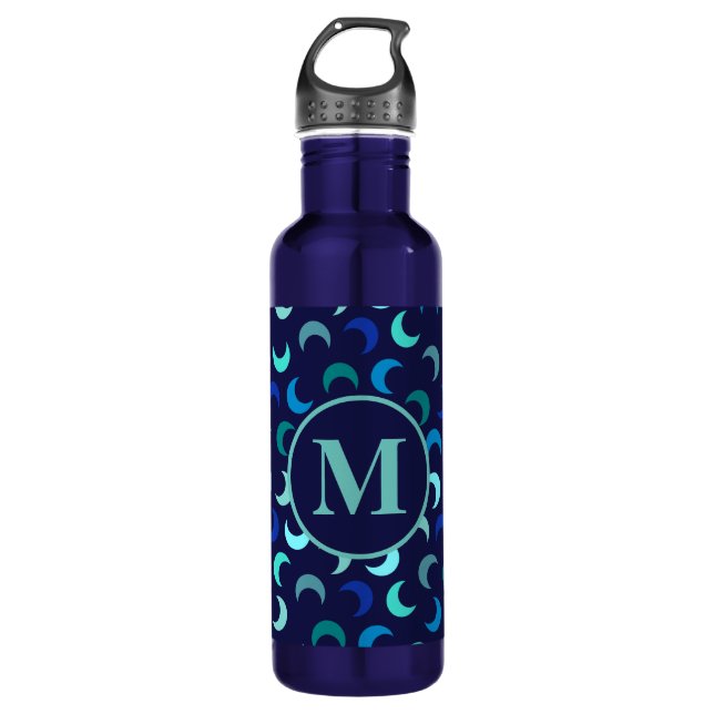 Monogram Blue New Moon Muster Edelstahlflasche (Vorderseite)