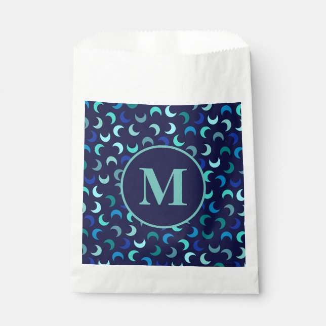 Monogram Blue New Moon Muster Geschenktütchen (Vorderseite)