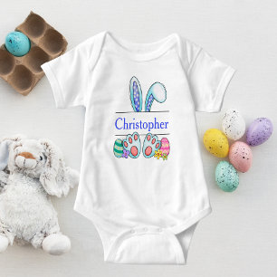 Monogram Blue Oaster Bunny Baby Boy's Osterfest Strampler