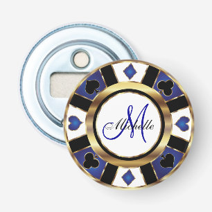 Monogram Blue Poker Chip Design Flaschenöffner