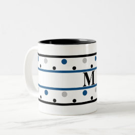 Monogram Blue Silver Black Polka Dots Zweifarbige Tasse