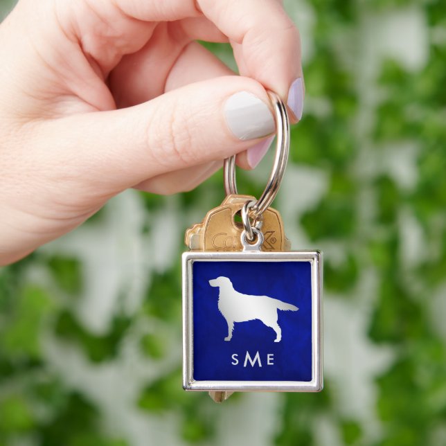 Monogram Blue Silver Setter Dog Schlüsselanhänger (Hand)