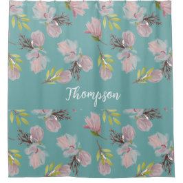 Monogram blue sky stylish text floral pattern nied duschvorhang