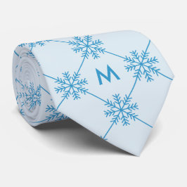 Monogram Blue Snowflakes Diagonal Square Muster Krawatte