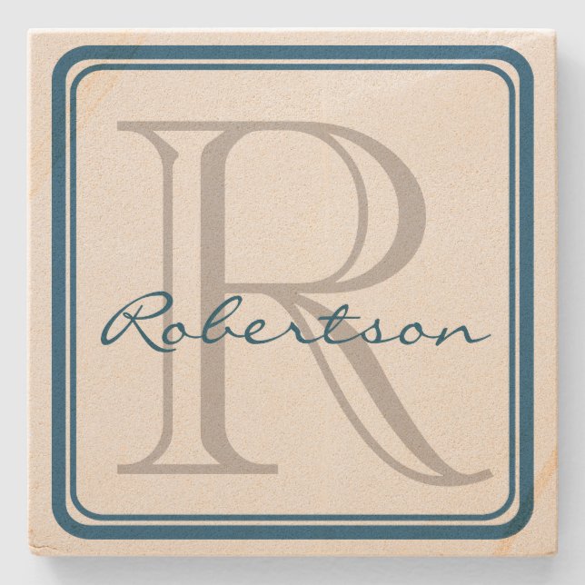 Monogram Blue Square Untersetzer (Vorderseite)