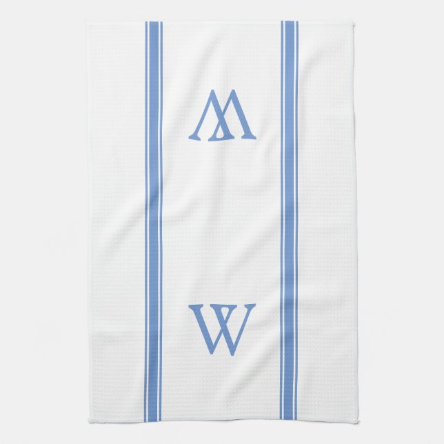 Monogram Blue Strip Personalisiert Kitetücher Geschirrtuch (Vertikal)