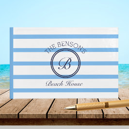 Monogram Blue Stripes Name Beach House Gästebuch